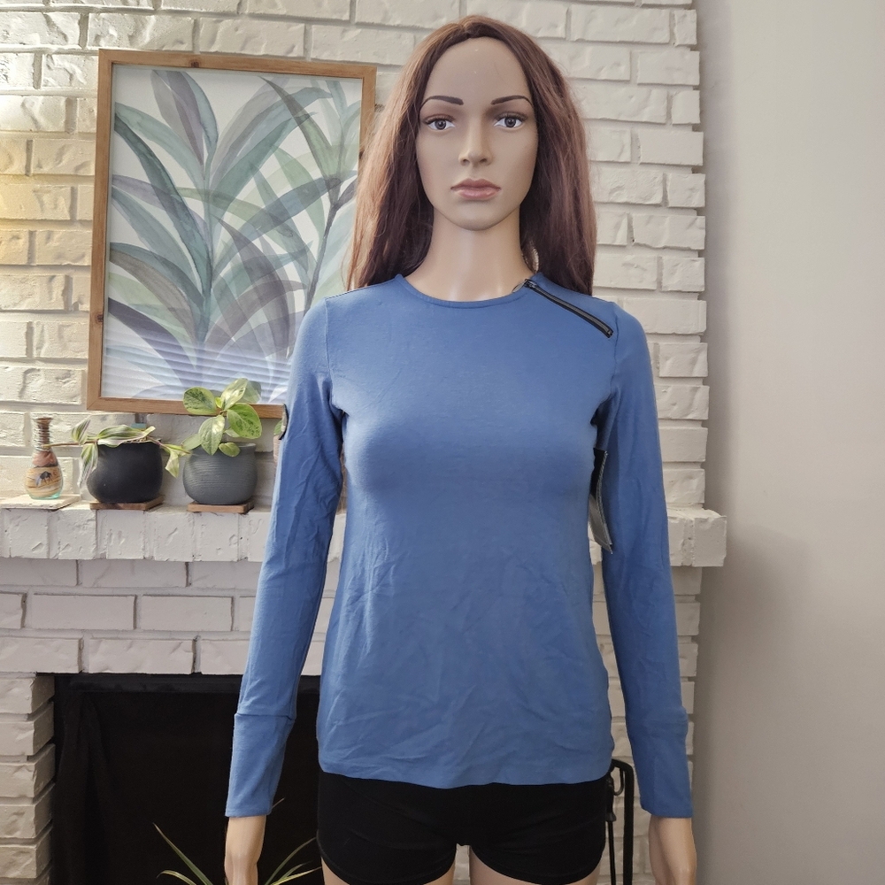 Saltaire Equestrian bamboo tee shirt XS blue long sleeves crew neck